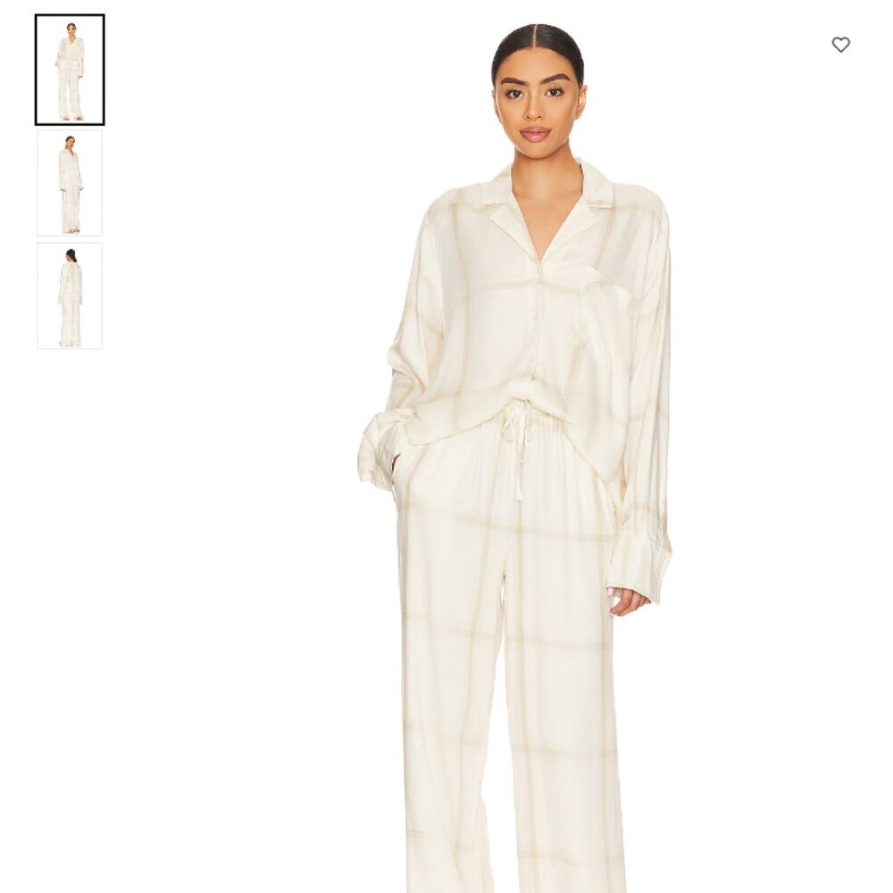 WeWoreWhat | Brushed Flannel Button Up & Drawstring Pull On Pant Set | Ecru | L